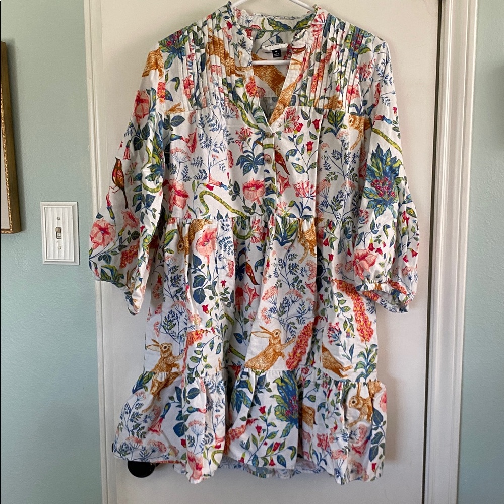 Super fun Kelly Louise Judd x Anthro whimsical flannel sleep mini dress size MP.